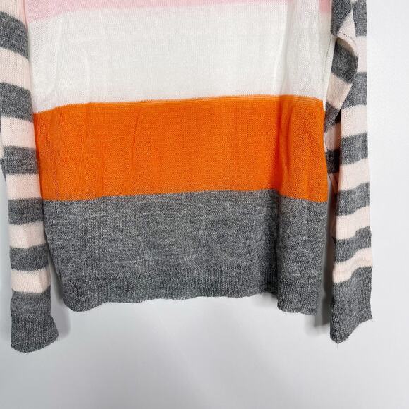 New Hem & Thread Large L Pink Orange Gray Striped Lightweight Sweater Crew Neck - Picture 7 of 10